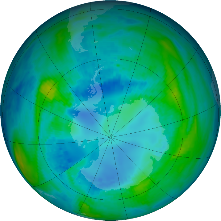 Antarctic ozone map for 21 April 1992